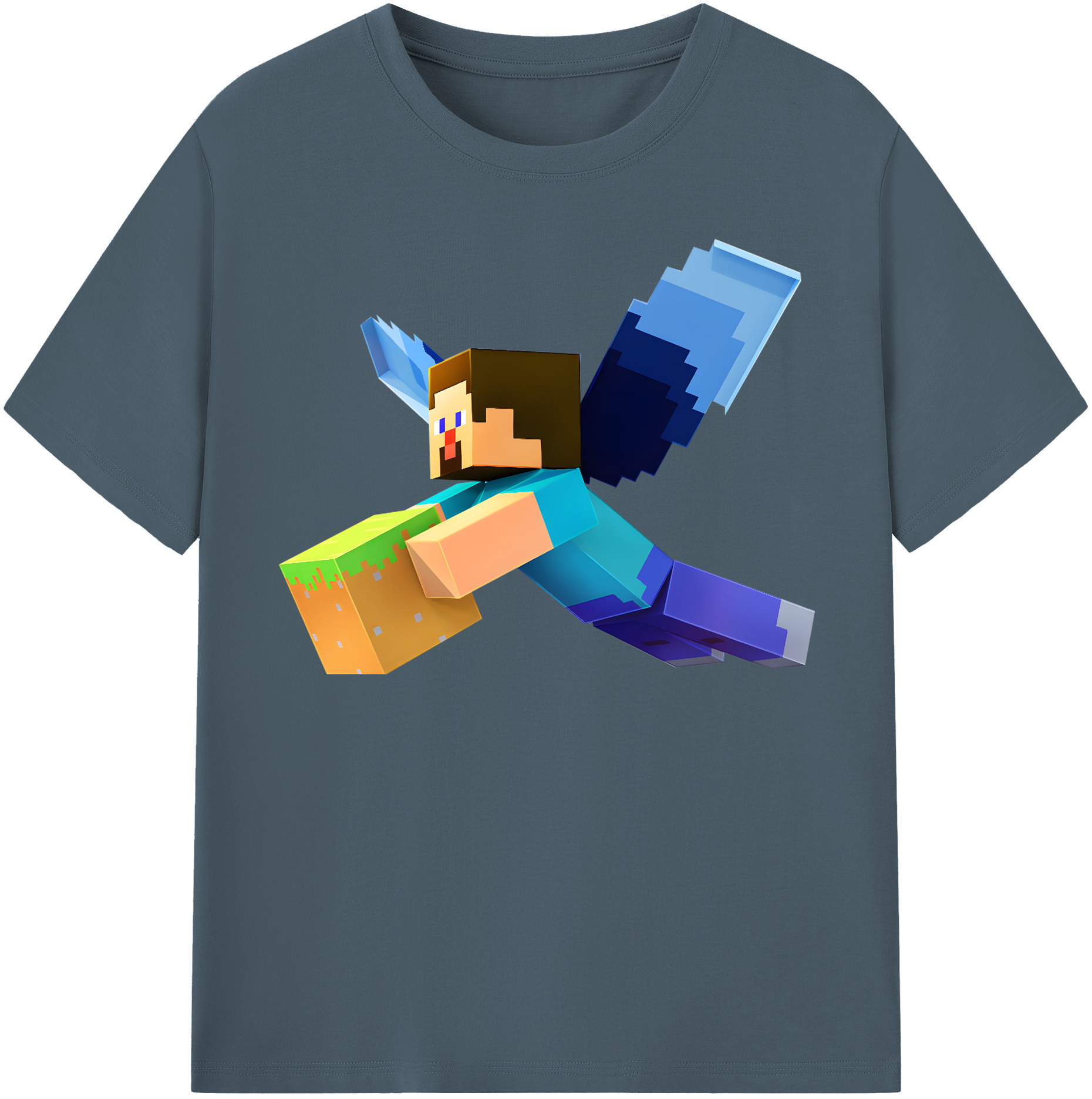 （画像用） マインクラフト ブロックの世界 Minecraft MC Block world 綿100％半袖Tシャツ（フロントプリント）